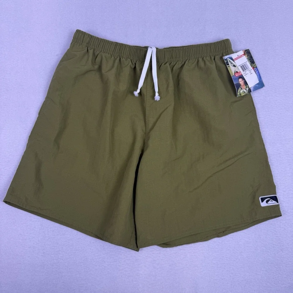 Vintage Quiksilver Mens L NWT Olive‎ Green Solid Volley Swim Shorts 90s
